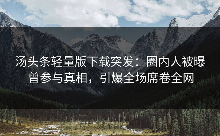 汤头条轻量版下载突发：圈内人被曝曾参与真相，引爆全场席卷全网
