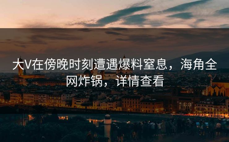 大V在傍晚时刻遭遇爆料窒息，海角全网炸锅，详情查看