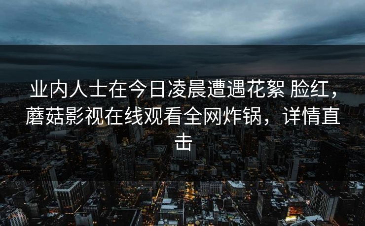 业内人士在今日凌晨遭遇花絮 脸红，蘑菇影视在线观看全网炸锅，详情直击