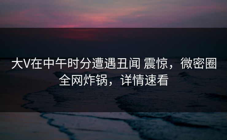 大V在中午时分遭遇丑闻 震惊，微密圈全网炸锅，详情速看
