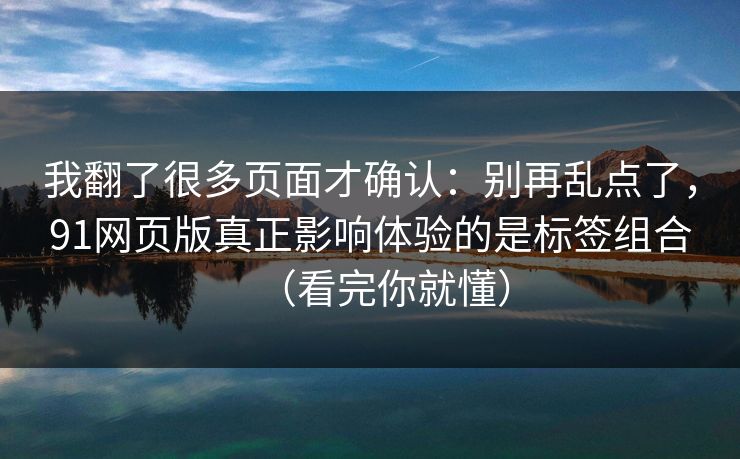 我翻了很多页面才确认：别再乱点了，91网页版真正影响体验的是标签组合（看完你就懂）